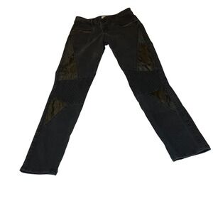 Cello Jeans Moto Skinny Pants Womens 9 Black Good Quilted Faux Leather Paneled